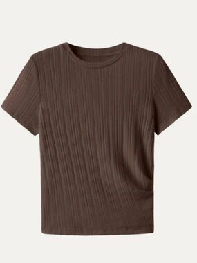 NWT OGL Umber Wood Brown Pointelle Tucked  Ruched Tee -Viscosec Blend